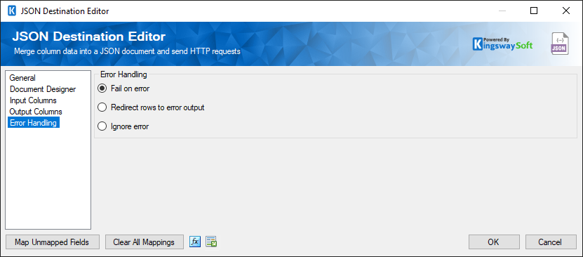 SSIS JSON Destination - Error Handling